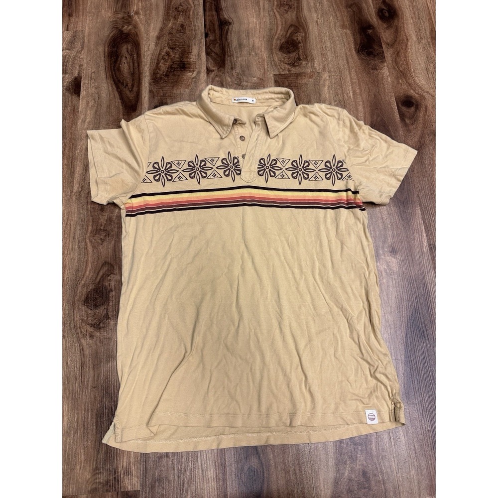 Marine Layer Vintage Style Hawaiian Polo Shirt Mens Medium Yellow